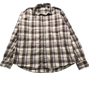 BKE 67 Button Up Long Sleeve Dress Shirt Mens XL Pocket Plaid Brown White Tan